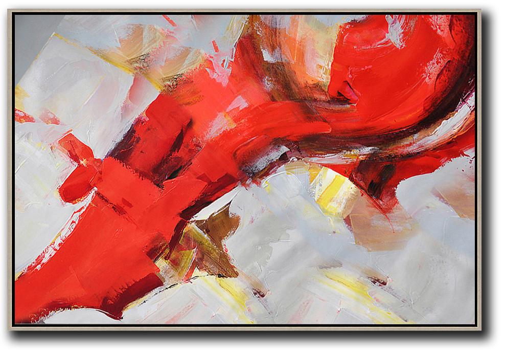 Extra Large 72" Acrylic Painting,Horizontal Palette Knife Contemporary Art,Modern Art,Red,Grey,Yellow.etc